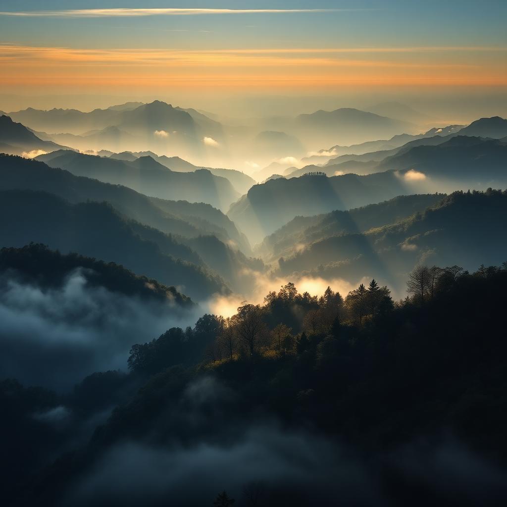 Seedream 4.5 sample: misty mountain valley at dawn with light rays