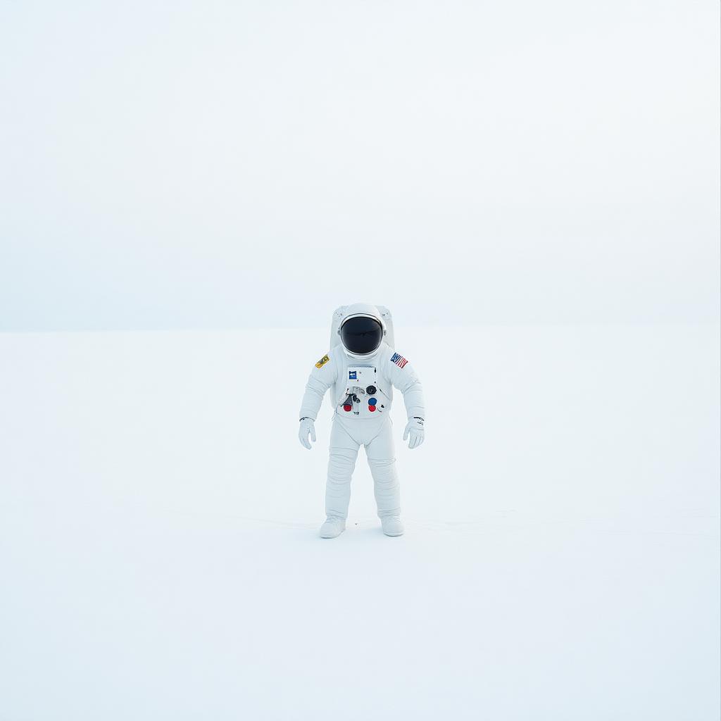 Seedream 4.5 sample: lone astronaut standing in a vast white desert