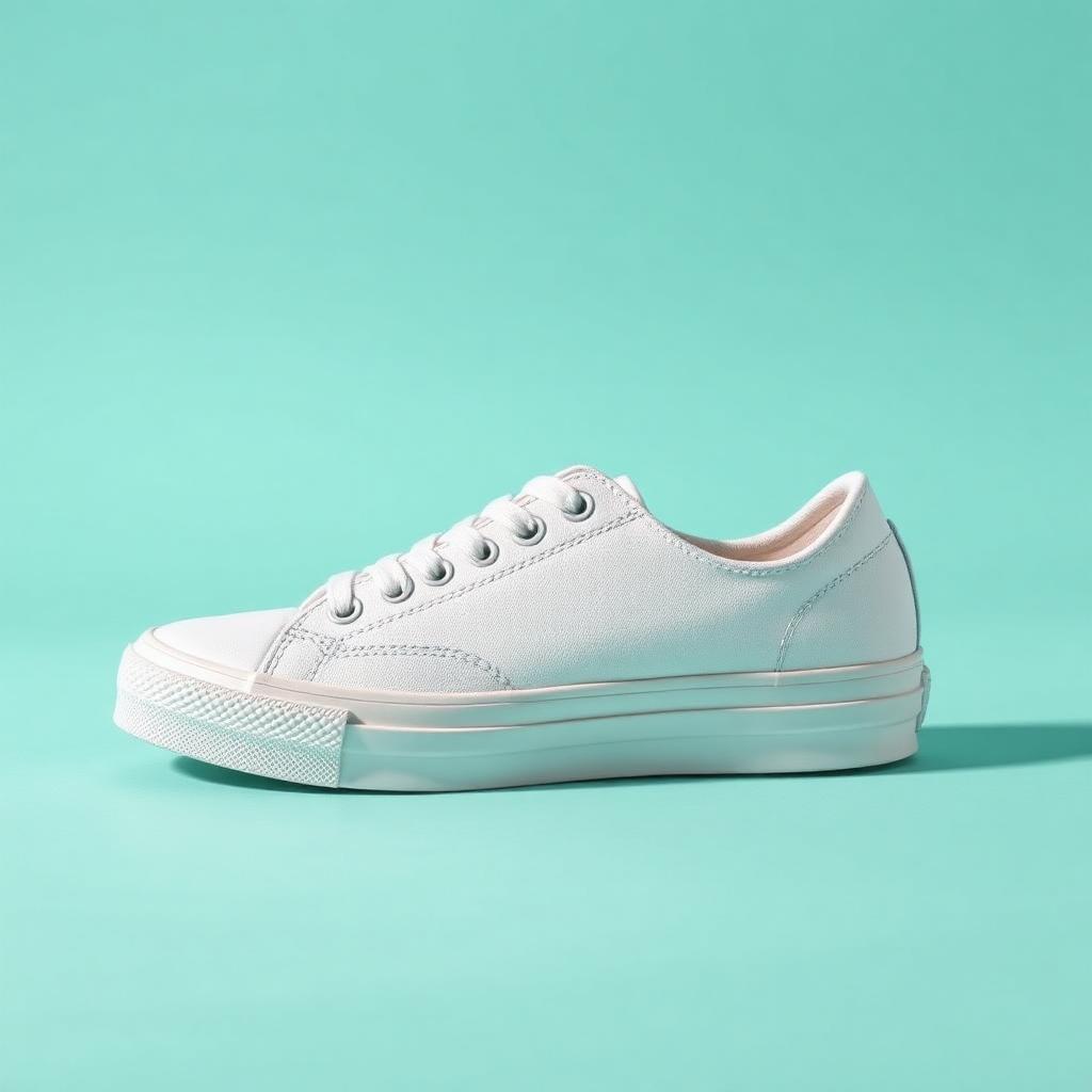 Seedream 5 Pro sample: white sneakers on a coloured studio backdrop
